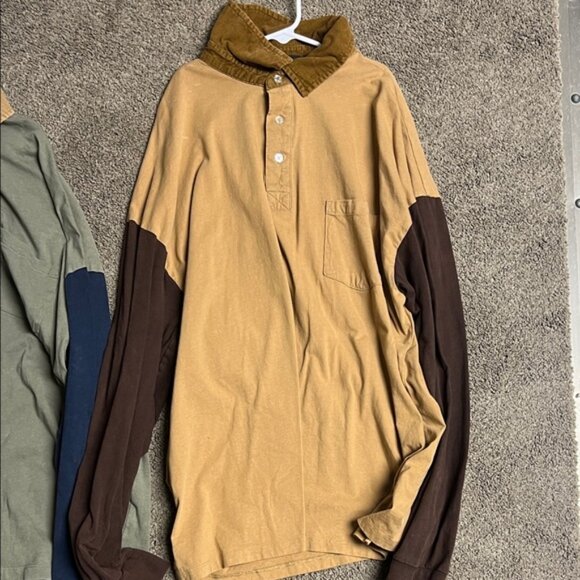 No Boundaries Green and Tan Casual Button Down Shirts - Picture 2 of 4